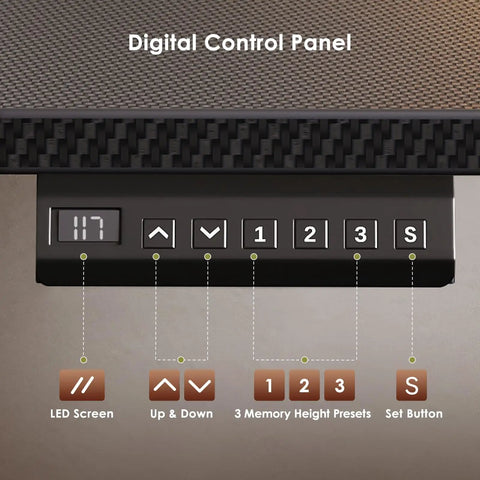 Digital control panel on Electric L Shaped Standing Desk With Smooth Motor Height Adjustment From 28.4 To 47.2 Inches, Reversible Corner Desk