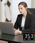 3 In 1 Decibel Meter With Temperature And Humidity, Rechargeable dB Meter With LCD Screen For Real Time Noise Levels, Humidity And Temp Readouts, Ideal For Home, Studio, Or Office Noise Control in office on laptop
