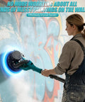 Person using Drywall Sander With Vacuum Dust Collection And Digital Display 1000W Popcorn Ceiling Removal Tool on graffiti wall
