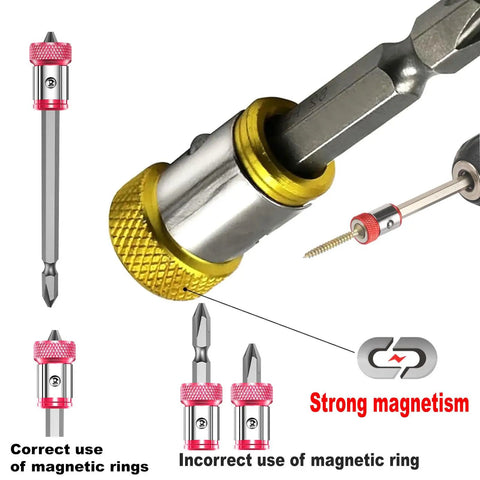 Three Piece Magnetic Screw Ring Clamp Set With Screws, Ten Times Stronger Magnetic Ring For Standard Quarter Inch Hex Shanks And Drill Bits