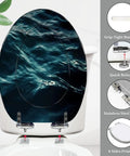 Toilet Seat Elongated Resin for Bathroom featuring water-like design, stainless steel hinges, and grip-tight bumpers.