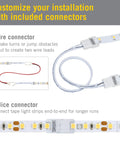RibbonFlex Pro 12V White LED Strip Lights 16.4 Ft connecting with wire and splice connectors