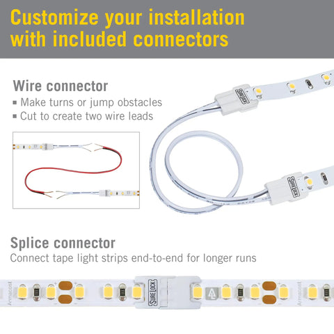 Wire and splice connectors for RibbonFlex Pro 12V White LED Strip Lights 60 LEDs Per Meter 2700K Warm White 32.8 Ft