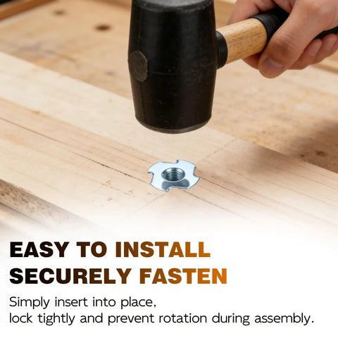 Heavy Duty 1/4-20 T Nuts With Four Prongs For Wood Furniture Cabinets And Rock Climbing Holds Zinc Plated Steel Rust Resistant Anti Spin Tee Nut Kit 100 Count Rock Solid Mounting For DIY Projects