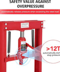 Close-up of 12 Ton Hydraulic Shop Press H Frame With Movable Plates And Adjustable Height Heavy Duty Bearing And Bushing Press For Metalworking