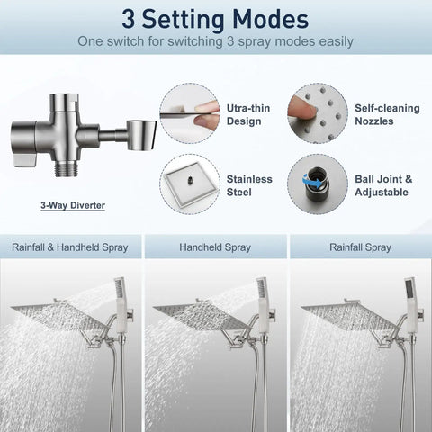 All Metal Rain Shower Head With Handheld Dual Shower Built To Last High Pressure Flow 60 Inch Hose Adjustable 3-Way Diverter