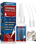 Heavy Duty Shoe Glue 30g For Sole Repair Waterproof Bond That Sticks Leather Rubber And Fabric bottle and box packaging.