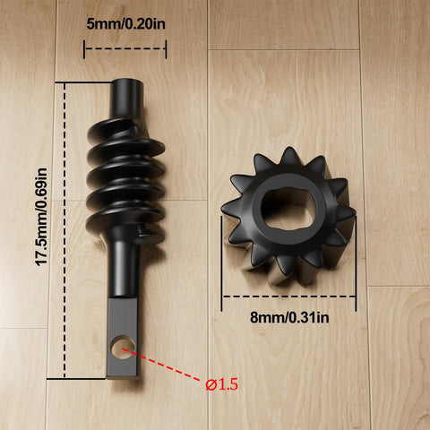 Two To Twelve Tooth Overdrive Axle Gear Set For Thirtieth Scale Axial SCX30 RC Crawler Upgrades showing size dimensions