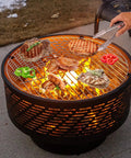 26 Inch Wood Burning Fire Pit Table With Grill And Lid For Backyard BBQs And Bonfire Nights, grilling meats and vegetables