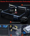 S30 Pro Max Laser Engraver 20W With Full Air Assist Kit for precise cutting, showcasing components like air assist and linear rail.