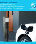 BreezEV Beefy 48 Amp Level 2 EV Charger with NEMA 14-50 plug connected to EV, wall-mounted, showcasing flexible installation.