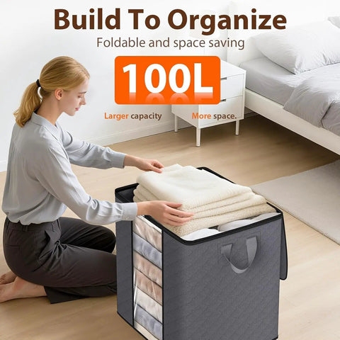 Built Tough As Nails To Kick Clutter Outta Your Closet 3 Pack Grey 100 L Foldable Storage Bins For Bedding Quilts And Clothes That Actually Save Serious Space