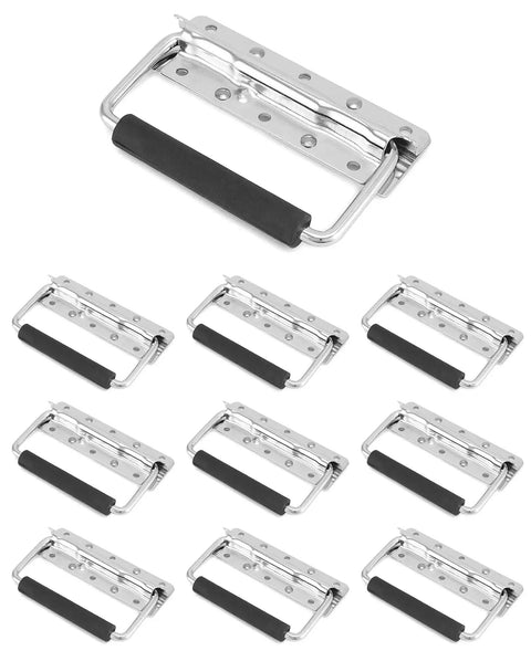 Heavy Duty Spring Loaded Pull Handles With PVC Grip For Tool Boxes And Cases 10 Pack Surface Mounted 110 Lb Load Per Unit shown in chrome
