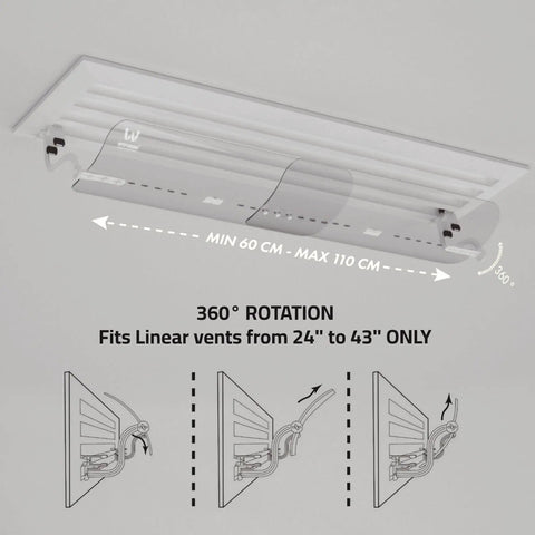 Adjustable AC Air Deflector Grille, Extends From 24 To 43 Inches, 360 Degree Rotatable Vent Shield, Clear Transparent Design