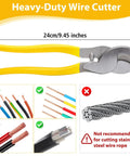 Heavy Duty Hydraulic Crimping Tool And Cutter Set Including Nine Swappable Dies, Six Ton Cable Crimper Knocks Out 12 Awg To 2 0 Awg Copper And Aluminum Lugs, Rock Solid Jobsite Staple For Pro Tradesmen. Heavy-duty wire cutter with yellow rubber grips, 24cm length, ideal for cutting copper wires.