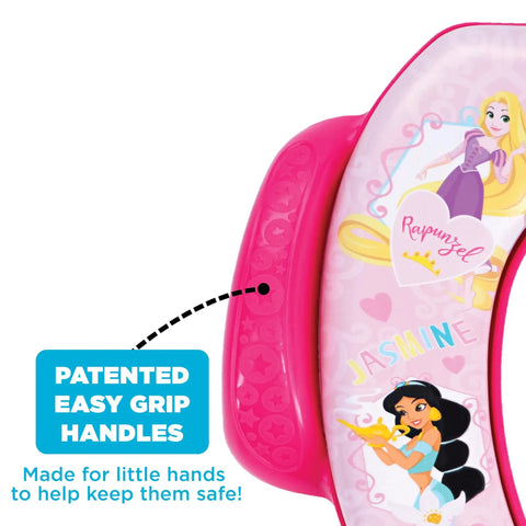 Toddler Potty Seat Featuring Disney Princess Loving Life Print With Lowkey Plush Cushion And Secure Grip Handles Training Aid Snugs Right Onto Standard Or Elongated Toilets Quick Wipe Down Setup Built Dang Solid Made In Usa