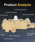 Heavy Duty Solid Brass Brake Proportioning Valve For Disc Front Drum Rear Systems Adapts To Dual Reservoir Master Cylinders side view with detailed measurements.