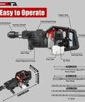 Diagram of Gas Powered Jack Hammer Concrete Breaker 33cc 2 Stroke Heavy Duty Demolition Tool with components labeled