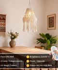 Boho Chic Macrame Pendant Lights With Tassels, Remote Dimmable And Timer, Rechargeable Cordless Hanging Lamp over dining table