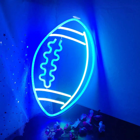 Blue Football Shape Neon Light Sign LED USB Powered Wall Decor For Bedroom Kids Game Room College Party And Christmas Gifts