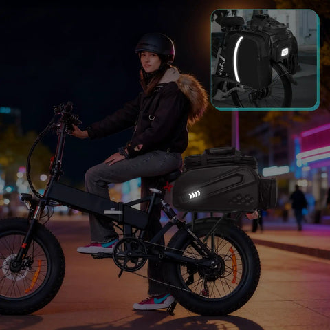 40L Hard Shell Rear Bike Rack Bag For Ebike Batteries And Gear, Multifunction Pannier Backpack For Travel And Commute, Rigid Side Panels, Expandable Side Pockets, Black