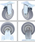 Set Of Four 4 Inch Grey Polyurethane Caster Wheels With Dual Bearings Heavy Duty Cart Casters Rated 1600 Lbs, angled view showing wheels.