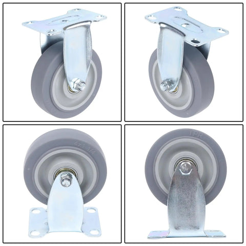Set Of Four 4 Inch Grey Polyurethane Caster Wheels With Dual Bearings Heavy Duty Cart Casters Rated 1600 Lbs, angled view showing wheels.