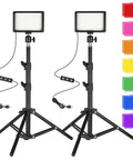 Two Pack Dimmable USB LED Video Lights 5600K with Adjustable Brightness and 180-Degree Tilt, Sturdy Tripods, Color Filters Visible
