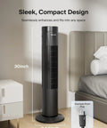 30 Inch Oscillating Tower Fan For Bedroom With Remote Control Quiet 3 Speed Settings ETL Certified Black 7 Hour Timer in bedroom