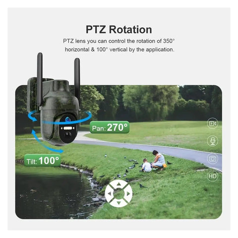 Make Your Yard The Safest Spot With This Badass Solar Security Cam Boasting 4G LTE And WiFi Dual Connectivity Plus A Beast Mode 10400 Mh Battery For True Off Grid Freedom And Remote App Oversight showing PTZ rotation and control features.