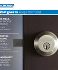 FB50 Style Single Cylinder Deadbolt With Reversible Accent Lever In Bright Brass, shown on dark wood door, security features highlighted