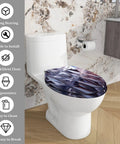 Elongated Quiet Close Toilet Seat for Bathroom featuring a stylish design on a toilet, ideal for modern bathrooms.