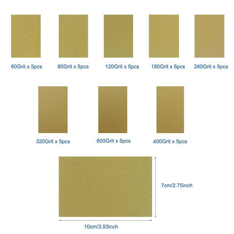 All-In-One 16-Piece Hook And Loop Sanding Block Kit With 40 Sandpaper Sheets, showing various grit sizes 60 to 600