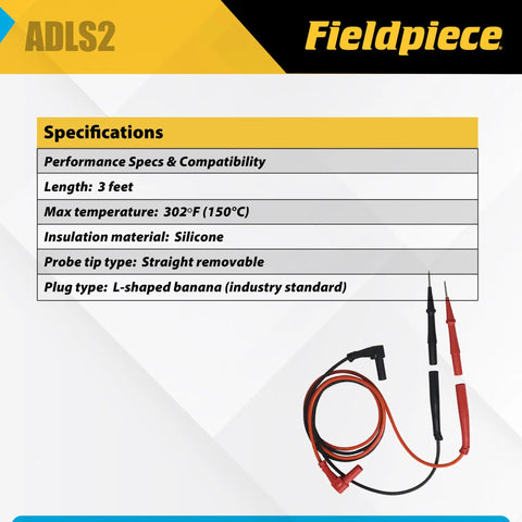 Deluxe Silicone Test Leads For HVAC Pros with gold-plated tips, flexible 3-foot silicone insulation, and L-shaped banana plugs