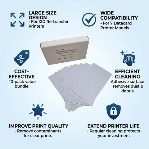 Keep Your Card Printer Runnin Smooth These Adhesive Cleaning Cards Ditch Dust Lint Roller Gunk Quick Fix For Datacard SR200 SR300 RL90 LM200 LM300 RP90 Plus Models Pack Of Ten Solid Tech Gear, adhesive cleaning cards in pack.