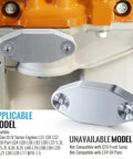 Gen III IV LS Billet Oil Cooler Block Off Plate Silver Finish Seals Oil Pan Prevents Leaks And Delivers Easy Plug And Play Engine Install For LS Builds For Maximum Reliability. silver aluminum plate with 2 screws on LS oil pan