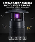 Outdoor Mosquito Trap With Lighting And Sleep Timer That Attracts Mosquitoes Flies Moths Gnats Wasps Beetles And No See Ums Indoor Or Outdoor Bug Zapper with 395nm UV Light, shown with insects attracted to light.