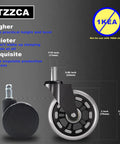 Heavy Duty Rubber Chair Wheels Replacement Set Of 5 For Hardwood Floors And Carpet showing wheel dimensions and specifications.