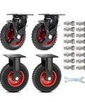 8 Inch Built Tough Heavy Duty Rubber Casters Set Of Four With Swivel Brakes And Knobby Tread For Outdoor Carts, featuring heavy-duty wheels.