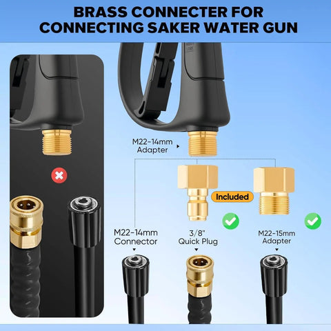 Foam Cannon Dual Connector Accessory For Pressure Washer Kit showing brass connectors and adapters for Saker water gun.