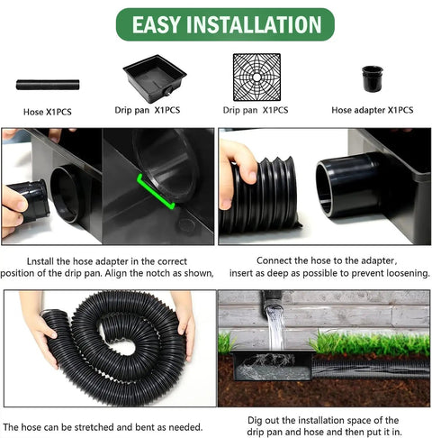 Easy installation of Flexible Gutter Downspout Extension Kit With Leak Proof Hose And Splash Block No Dig Catch Basin Extendable