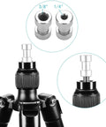 Knockout 15 Piece Screw Adapter Set Featuring Slick 1/4 To 3/8 Thread Converters For DSLR Cameras Tripods and Camera Cages close-up of converters on tripod