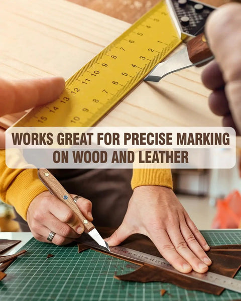 Straight Shooter High Carbon Steel Wood Marking Knife for Dead On Precision Scoring on wooden and leather surfaces.