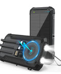 20000mAh Solar Power Bank with Wireless Charging, built-in cables, LED flashlight, compatible with iPhone and Samsung
