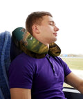 Man using Brook Trout Fly Fishing Travel Pillow U Shaped Neck Pillow For Airplane Car Office Comfort With Memory Foam Fill
