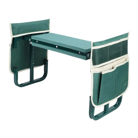 Adjustable Garden Kneeler Bench Folding Seat With 400 Lb Capacity Dual Function Stool Wide Padded Kneeling Pad Portable Green Garden Stool With 2 Tool Pouches For Easy Weeding Planting And Potting Tasks