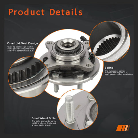 Front Wheel Hub And Bearing Assembly For 4WD Ford F150 2004 2006 2007 2008 And Lincoln Mark LT 2006 2007 2008 With 6 Lug And ABS 515079 Swap In Ready Direct Replacement For Easy Install, showing hub design and steel wheel bolts