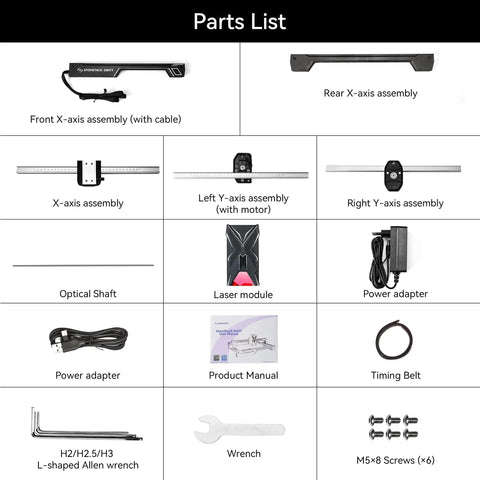 Parts list of Swift 12W Laser Engraver And Cutter For Wood Metal Dark Acrylic With Pro Grade 0.06x0.08mm Precision DIY Laser Cutter