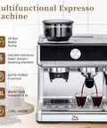 Straight Up Professional Espresso Machine With Built In Grinder And Pid Temp Control To Pour Legit Crema And Swift Shots Using 58Mm Portafilter Plus Hot Steam Wand For Silky Foam On Any Counter on a kitchen counter with coffee being brewed.