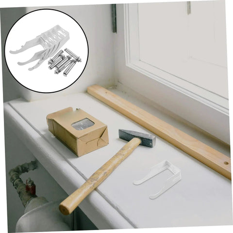 Heavy Duty Steel Bathroom Radiator Hooks And Wall Mount Brackets With Expansion Screws, installation tools on windowsill.